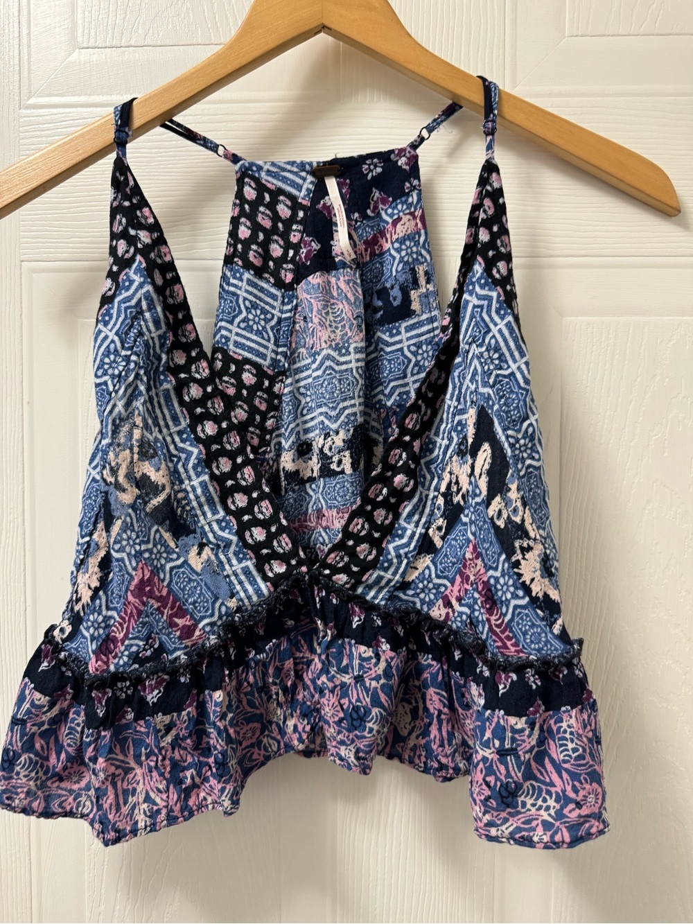 Free People Blue Patterned Deep V Ruffle Cami - Picture 4 of 8